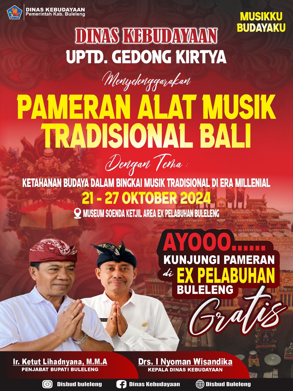 UPTD Gedong Kirtya Dinas Kebudayan Kabupaten Buleleng Gelar Pameran Alat Musik Tradisional Bali